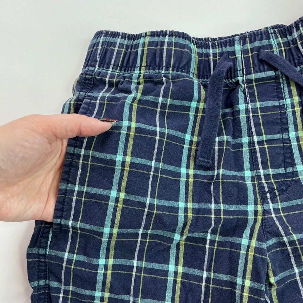 Gymboree Navy Blue Plaid Shorts Kids Size 8 Cotton Elastic Waist Drawstring